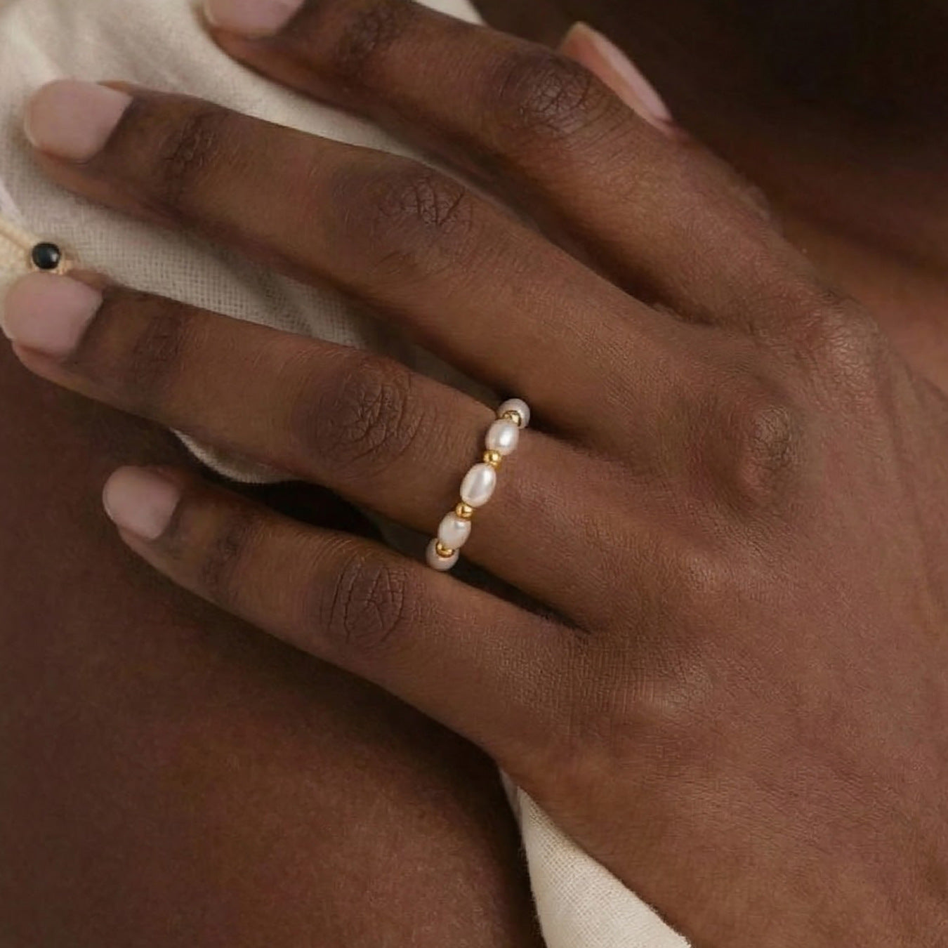 Womens Niche Design Ring With Imitation Pearl And Bead Accents