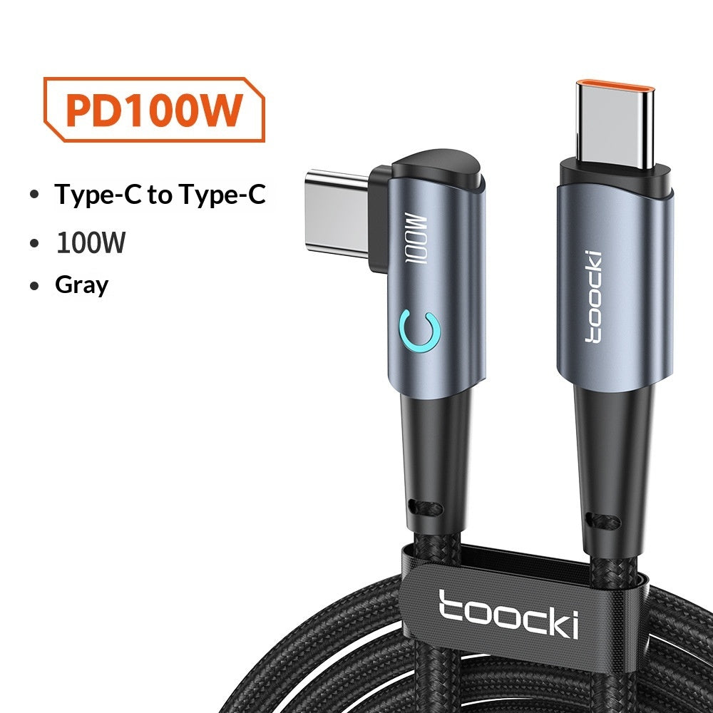 100W Fast-charging Type-C Cable With Illuminated Bend For Data And Charging