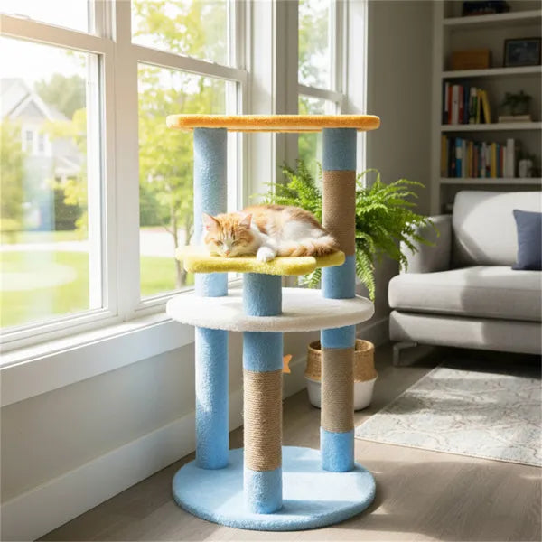 29" Moon & Star Cat Tree With 4 Levels, Jute Scratching Posts & Anti-Tipping Device For Kittens & Adults-Blue