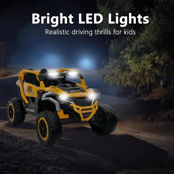 Ride On Models Truck Car 12V Kids Electric Vehicles, Remote Control, Front & Rear Shock Suspension, 2 Seater UTV, Flashlights And A Built-in Music Player, For Age 3-6 Years Old (Yellow)