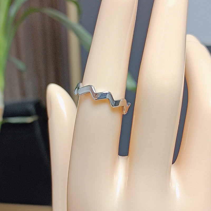 Womens Minimalist Wavy Titanium Steel Ring