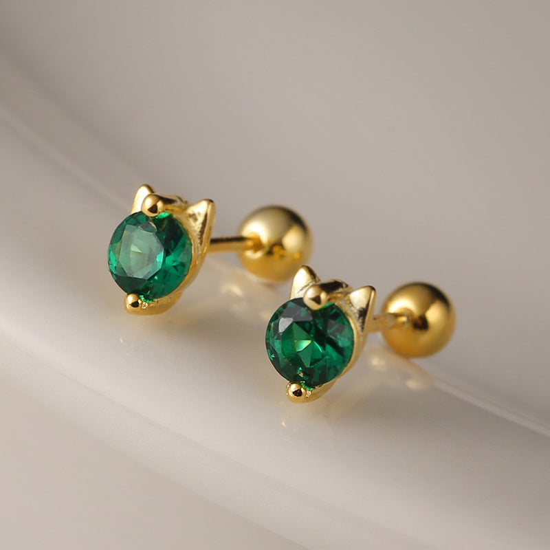 Dainty Sterling Silver Cat Stud Earrings For Women