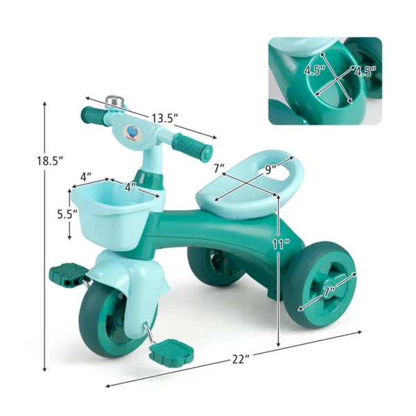 Toddler Tricycle For 3-5 Years - Stable Triangular Structure, Front & Rear Storage Baskets