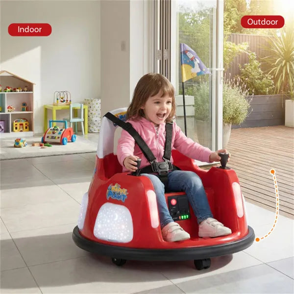Red 5-Point Seat Belt Kids Bumper Car With Flashing Lights & Music, Safe 0.7-1.2 MPH Ride-On Toy For Boys & Girls