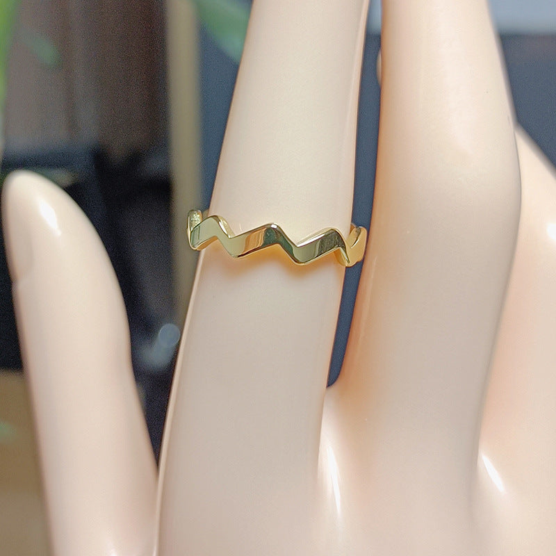 Womens Minimalist Wavy Titanium Steel Ring