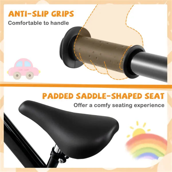 Toddler Balance Bike For 2-5 Years - Adjustable Height, 6.3LBS Lightweight & 11" Foam Tires-Black