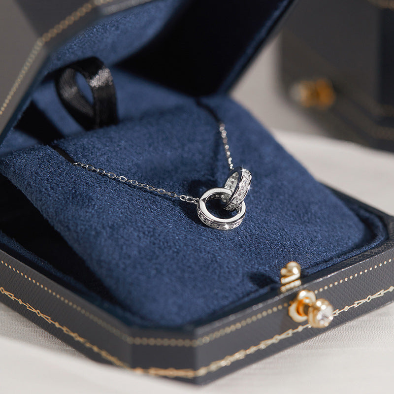 Double-circle Necklace In S925 Sterling Silver Minimalist Design