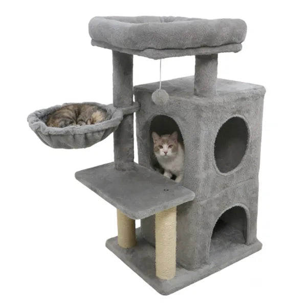 Light Gray 33.5" Multi-Level Cat Tree With 2-Tier Condo, Sisal Scratching Posts & Anti-Toppling Device For Cats