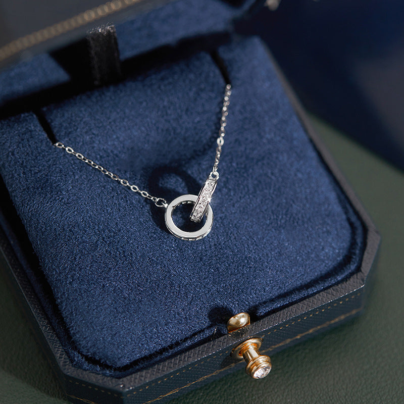 Double-circle Necklace In S925 Sterling Silver Minimalist Design