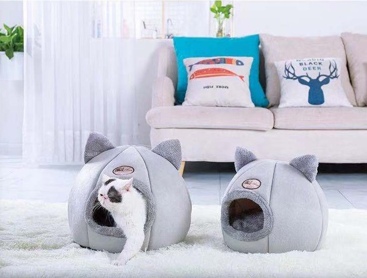 New Semi-enclosed Warm Pet Bed For Cats And Dogs, With Plush Lining, In A Round Shape