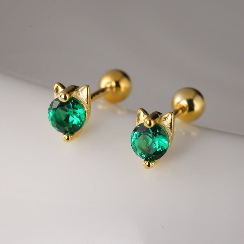 Dainty Sterling Silver Cat Stud Earrings For Women