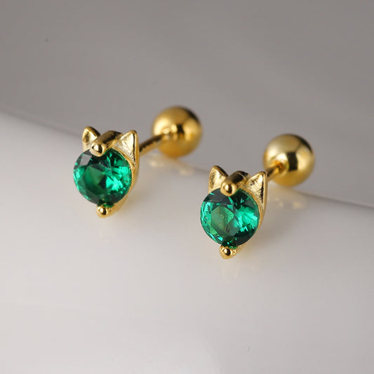 Dainty Sterling Silver Cat Stud Earrings For Women