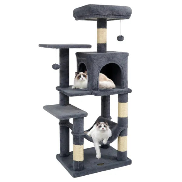 44" Multi-Level Cat Tree With Spacious Top Perch, 2-Door Condo & Hammock For Indoor Cats -Gray