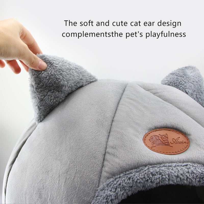 New Semi-enclosed Warm Pet Bed For Cats And Dogs, With Plush Lining, In A Round Shape