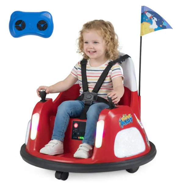 Red 5-Point Seat Belt Kids Bumper Car With Flashing Lights & Music, Safe 0.7-1.2 MPH Ride-On Toy For Boys & Girls