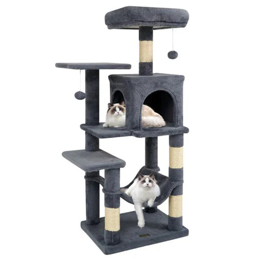 44" Multi-Level Cat Tree With Spacious Top Perch, 2-Door Condo & Hammock For Indoor Cats -Gray