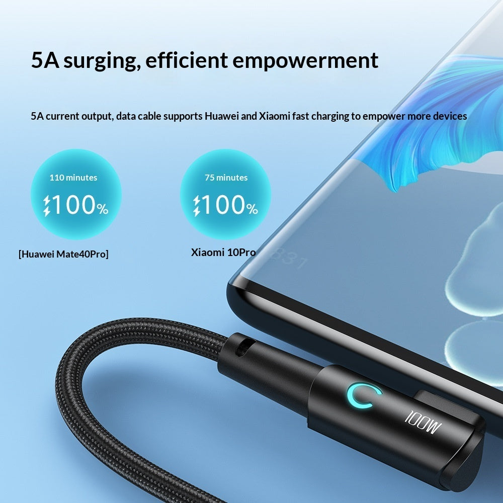 100W Fast-charging Type-C Cable With Illuminated Bend For Data And Charging