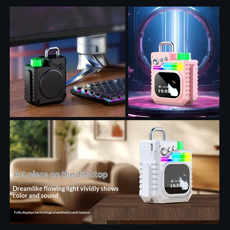 Outdoor Portable Subwoofer Multi-function Color Screen Weather Clock Gift Smart Speaker