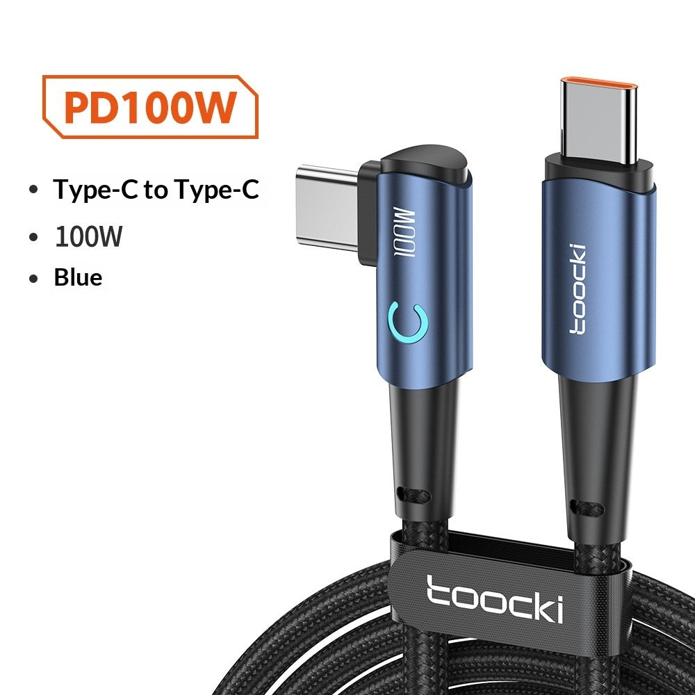 100W Fast-charging Type-C Cable With Illuminated Bend For Data And Charging