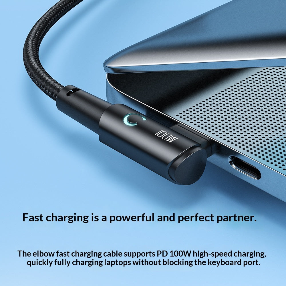 100W Fast-charging Type-C Cable With Illuminated Bend For Data And Charging