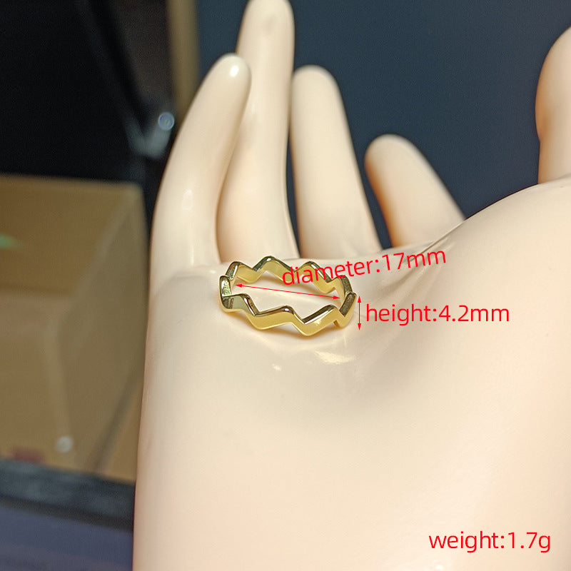 Womens Minimalist Wavy Titanium Steel Ring