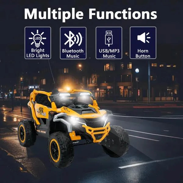 Ride On Models Truck Car 12V Kids Electric Vehicles, Remote Control, Front & Rear Shock Suspension, 2 Seater UTV, Flashlights And A Built-in Music Player, For Age 3-6 Years Old (Yellow)