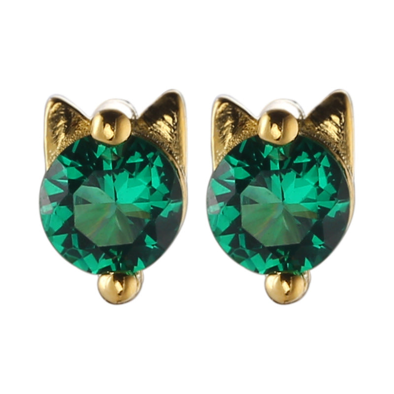 Dainty Sterling Silver Cat Stud Earrings For Women