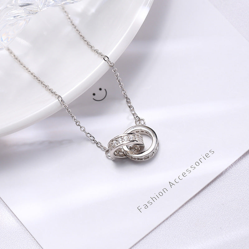 Double-circle Necklace In S925 Sterling Silver Minimalist Design