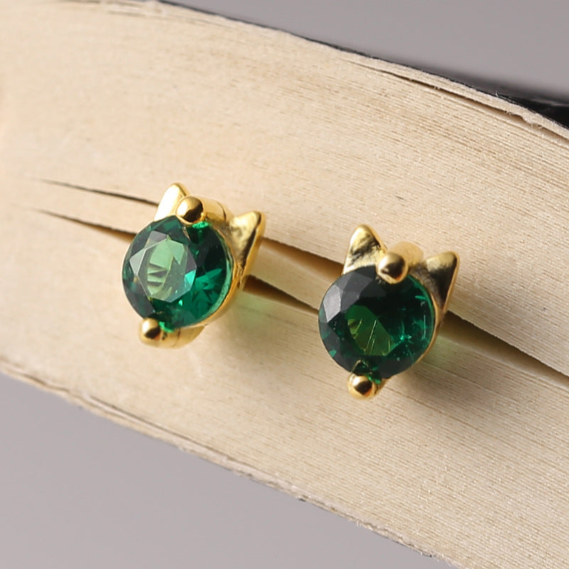 Dainty Sterling Silver Cat Stud Earrings For Women