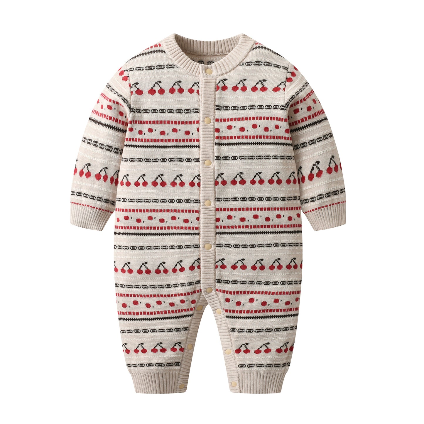 Knitted Jacquard Double-Layer Thickened Baby Romper For FallWinter
